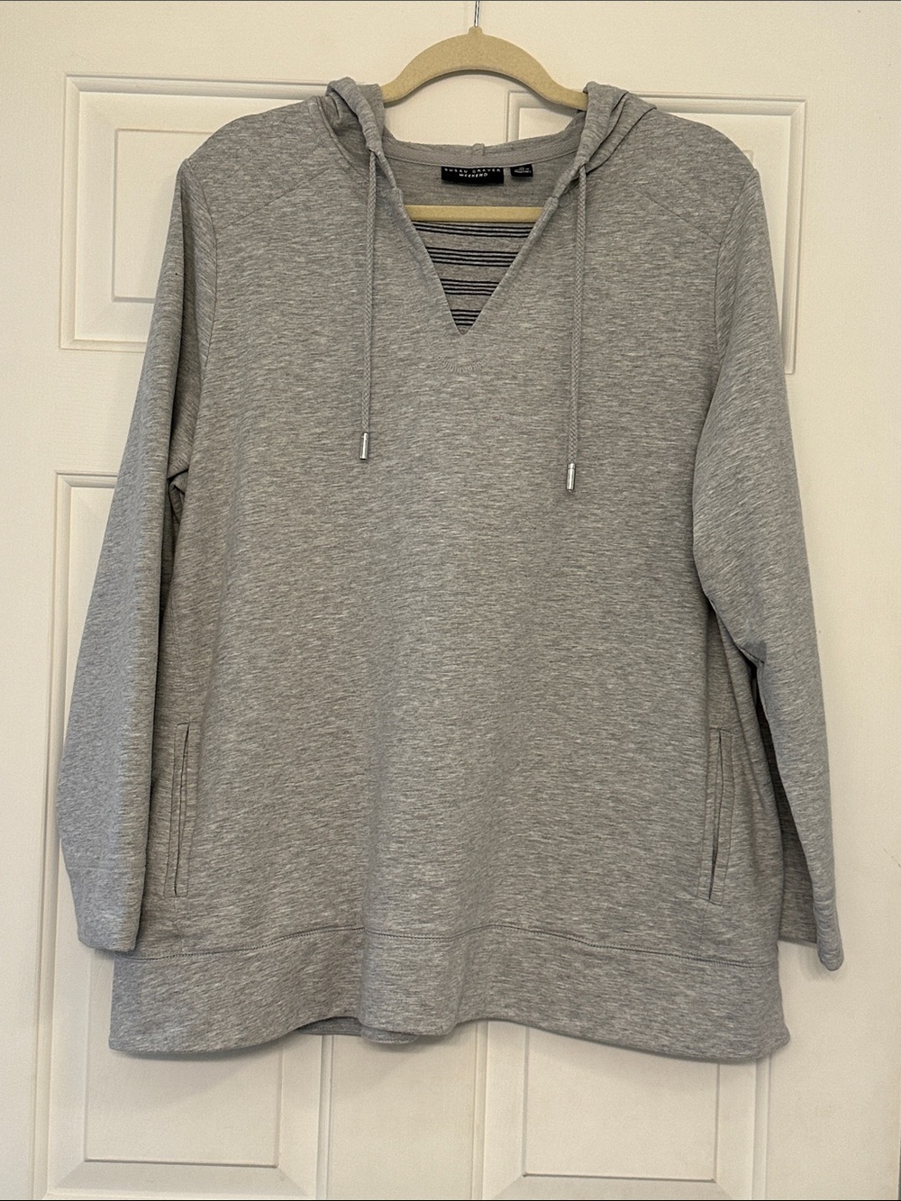 Susan Graver Heather Gray V-Neck Pullover Hoodie